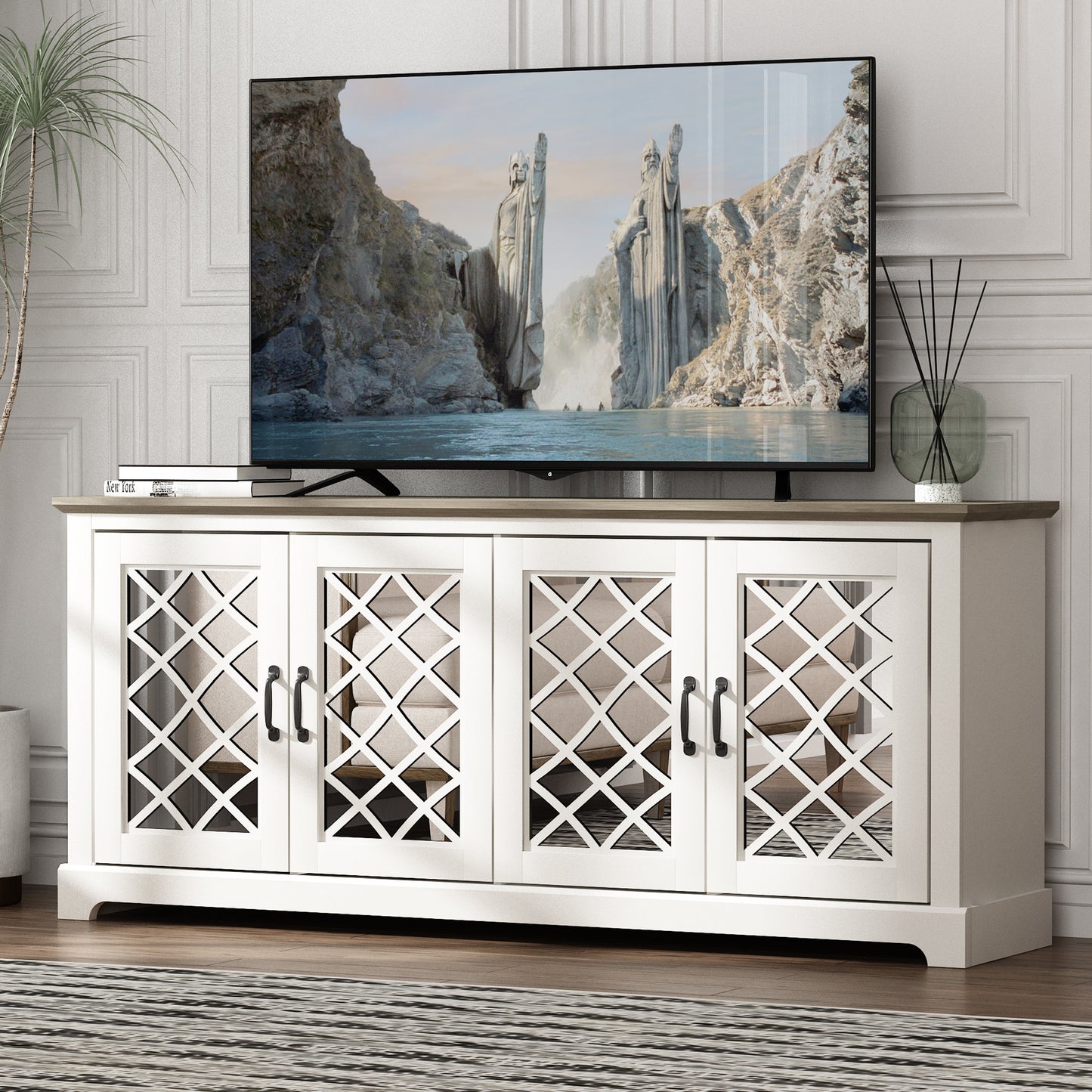Galano Mirrored 4-Door TV Stand with Concealed Storage 68.2" W × 17.2" D × 29.3" H