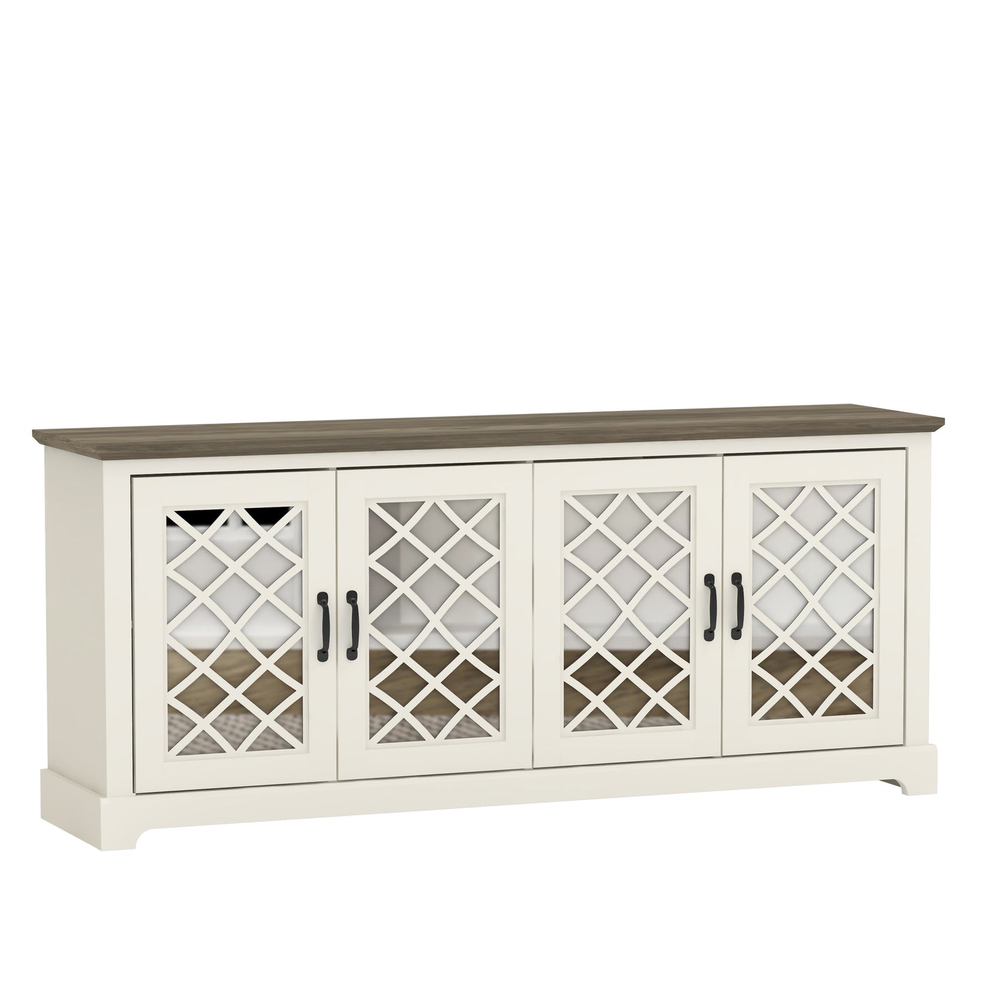 Galano Mirrored 4-Door TV Stand with Concealed Storage 68.2" W × 17.2" D × 29.3" H