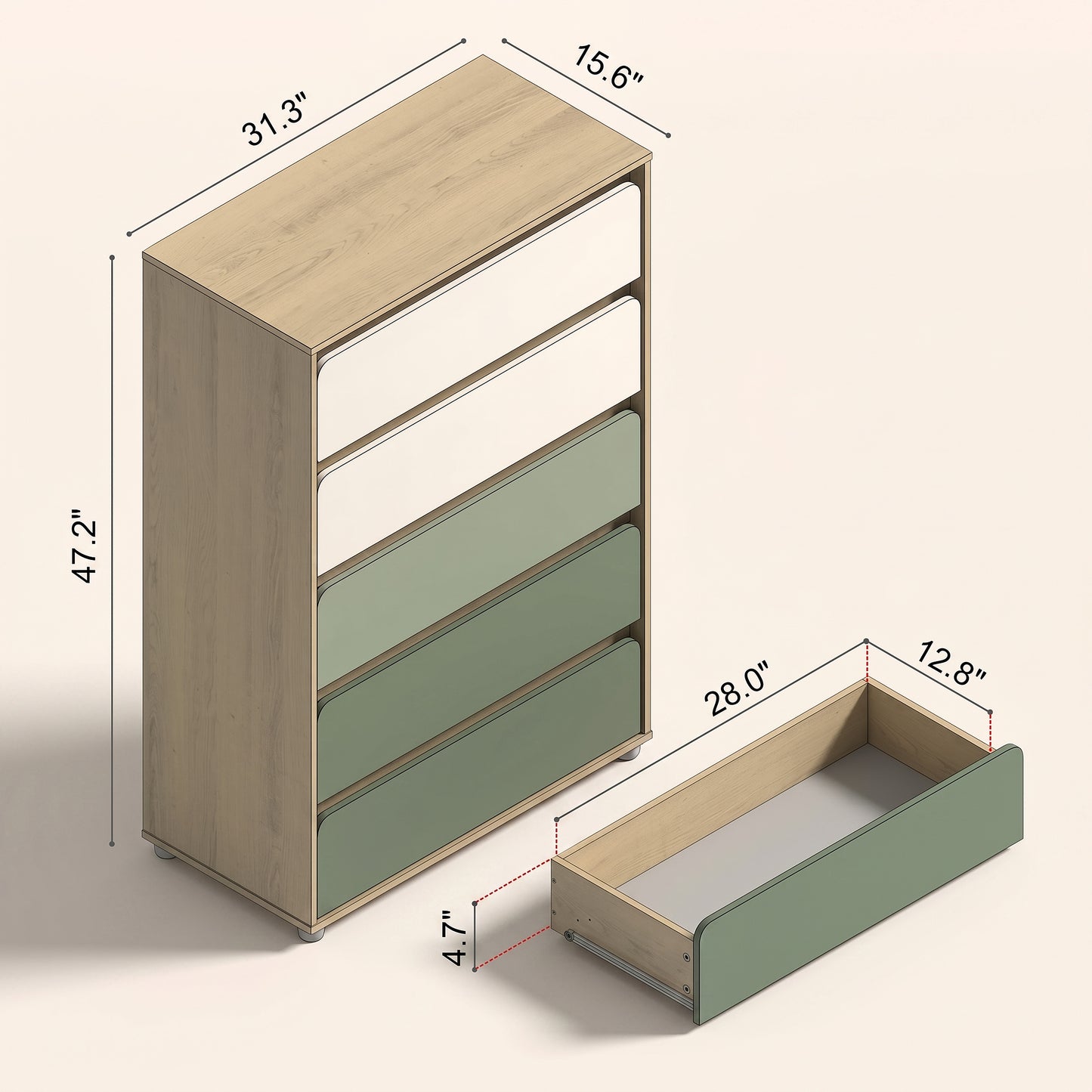 5-Drawer Chest with Interlock System, 1-Piece, Oslo Oak