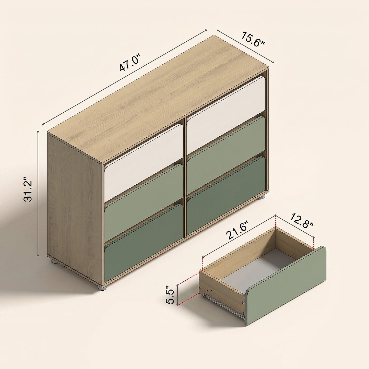 6-Drawer Kids Dresser, 1-Piece, Oslo Oak