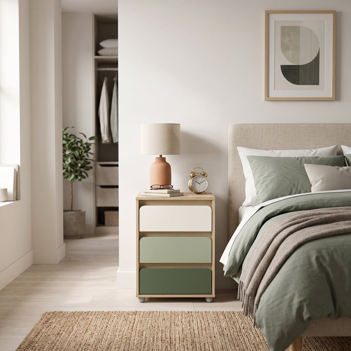 Galano 24.1" H Kids 3 Drawer Nightstand Bedside Table with Color Block Fronts