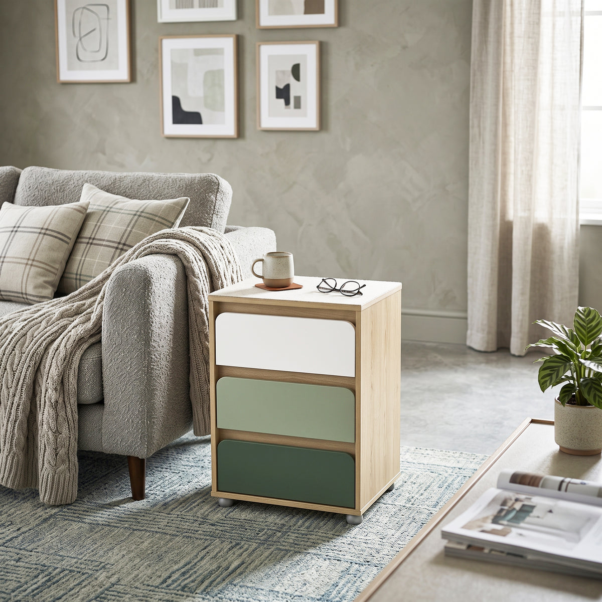 Galano 24.1" H Kids 3 Drawer Nightstand Bedside Table with Color Block Fronts