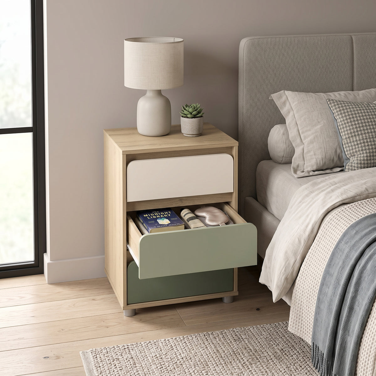 Galano 24.1" H Kids 3 Drawer Nightstand Bedside Table with Color Block Fronts