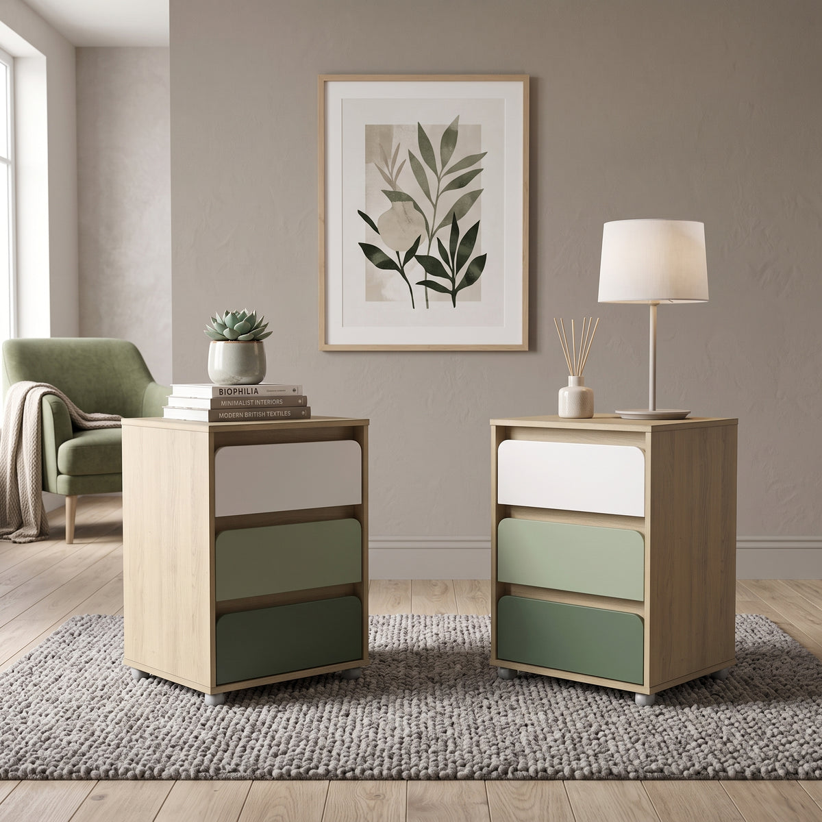 Galano 24.1" H Kids 3 Drawer Nightstand Bedside Table with Color Block Fronts