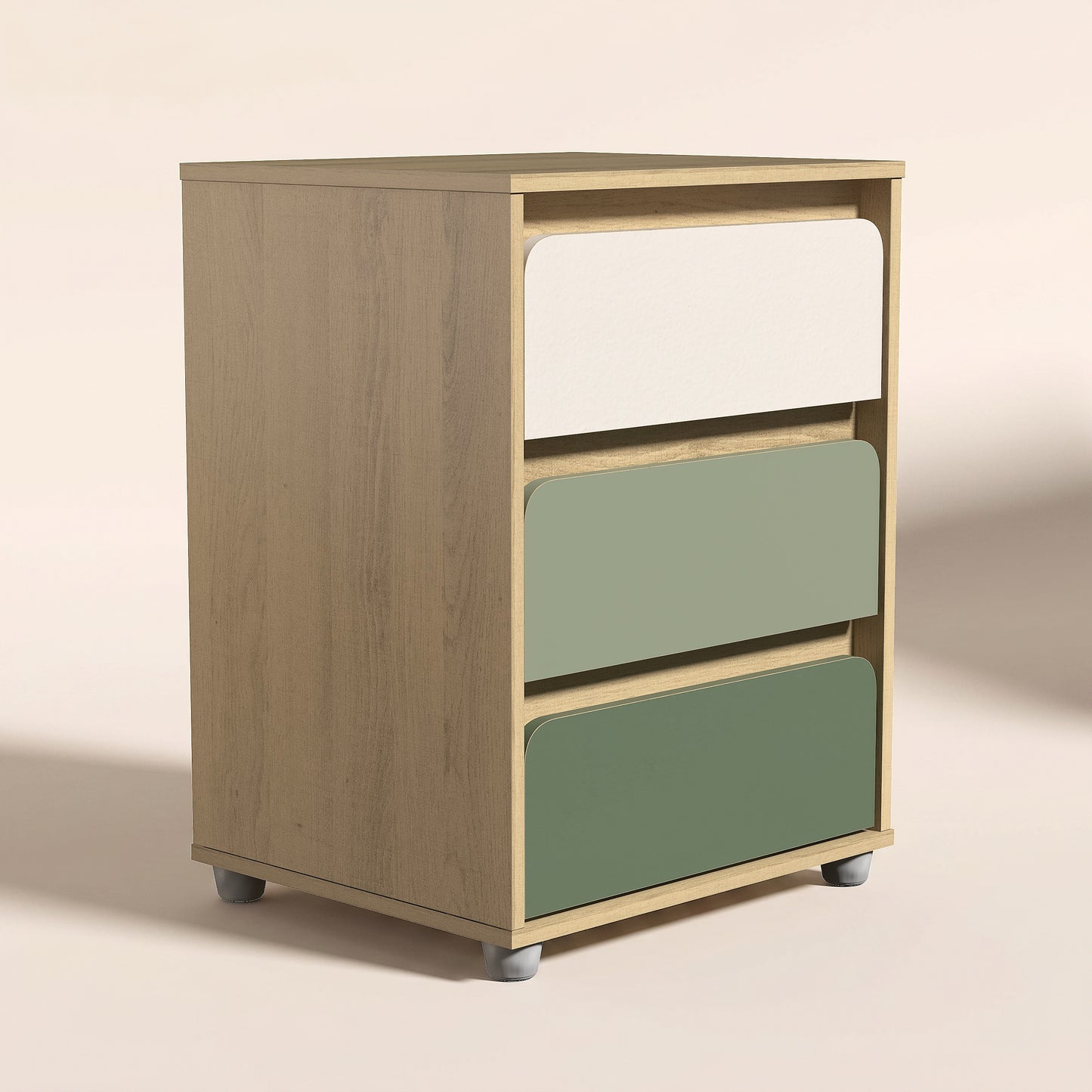 3-Drawer Nightstand with Rounded Fronts, 1-Piece, Oslo Oak