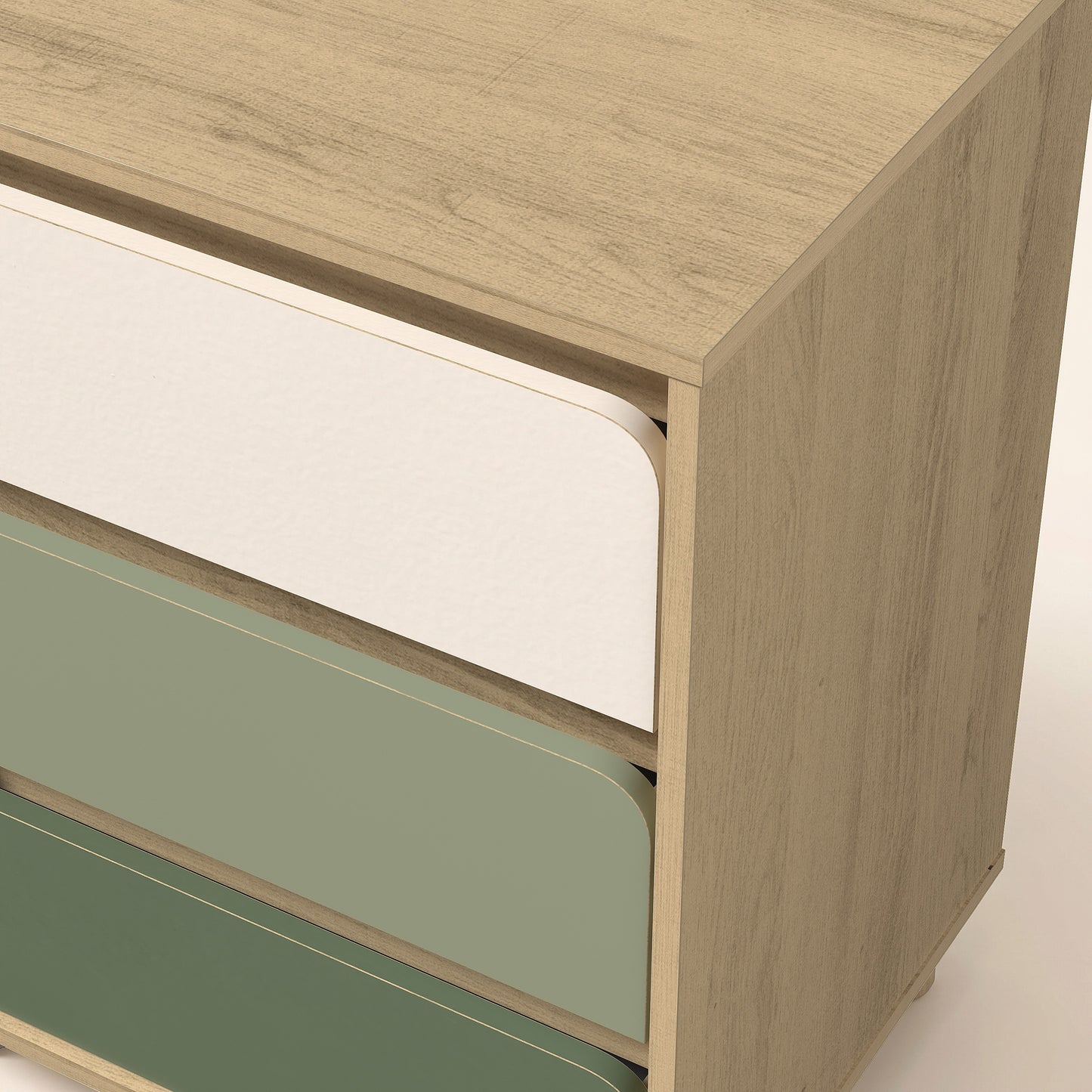 3-Drawer Nightstand with Rounded Fronts, 1-Piece, Oslo Oak