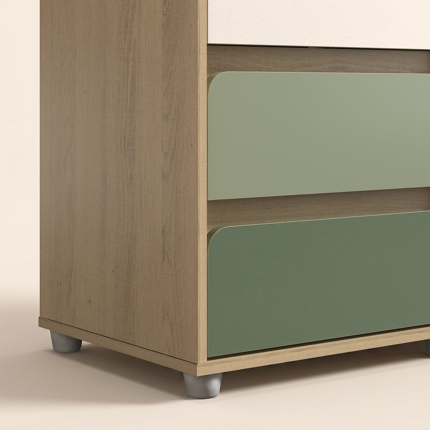 3-Drawer Nightstand with Rounded Fronts, 1-Piece, Oslo Oak