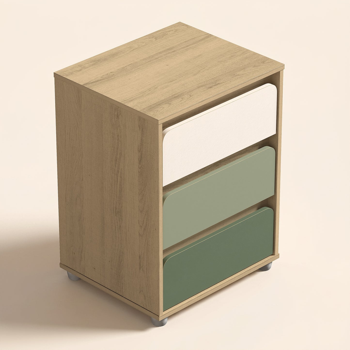 3-Drawer Nightstand with Rounded Fronts, 1-Piece, Oslo Oak