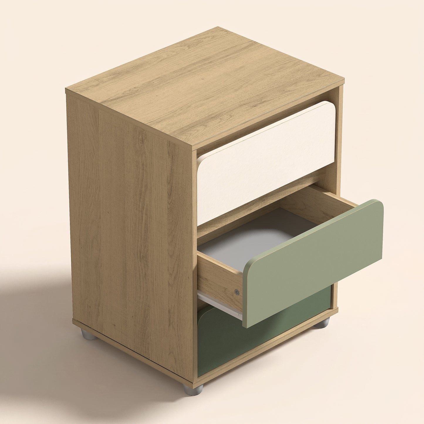 3-Drawer Nightstand with Rounded Fronts, 1-Piece, Oslo Oak