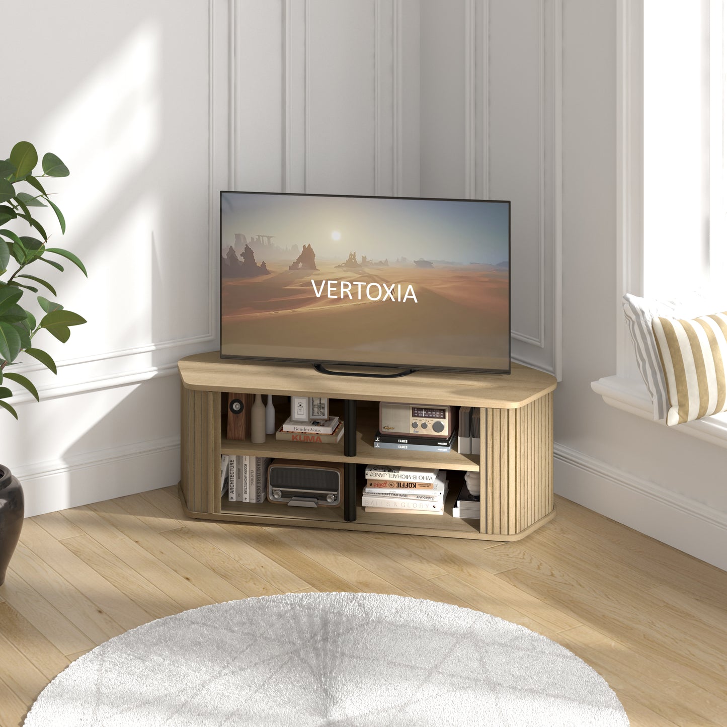 Galano Corner TV Stand with Fluted Doors 43.3" W × 20.0" D × 14.8" H