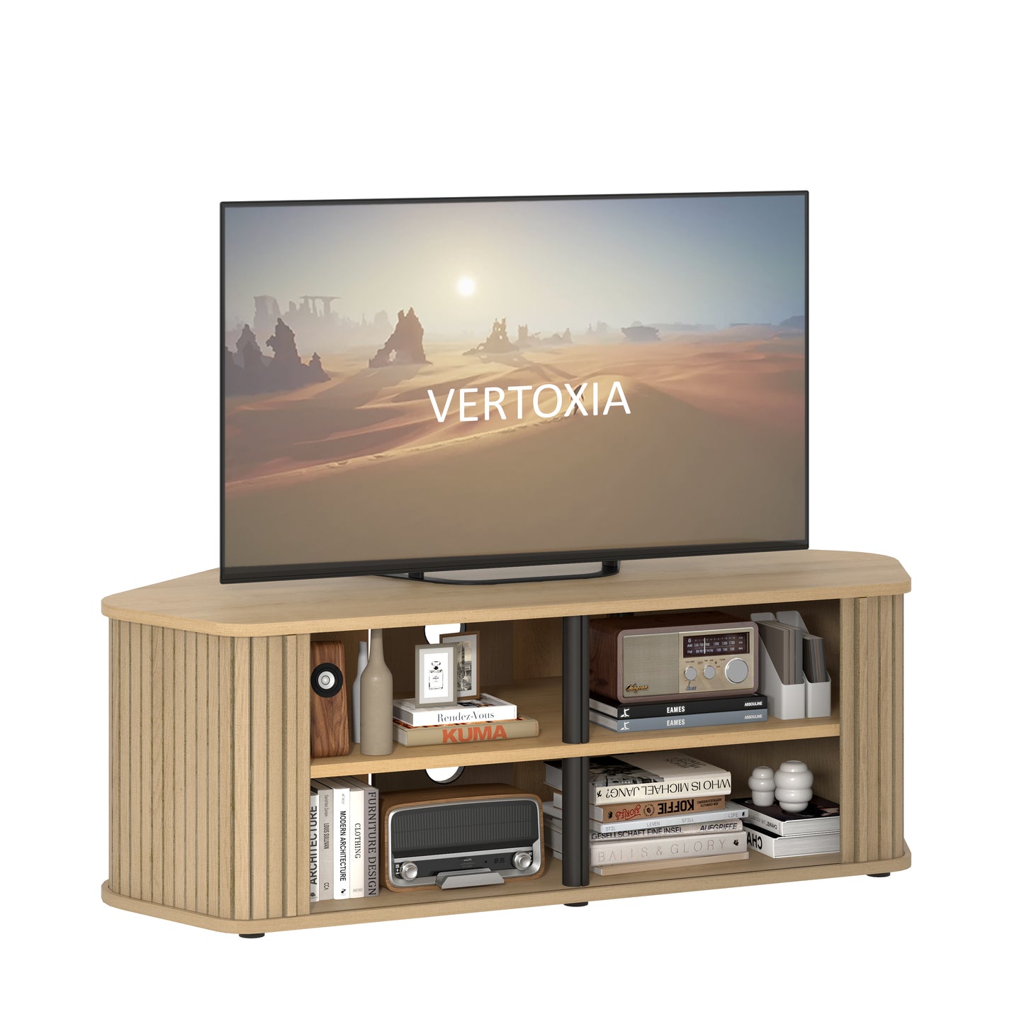 Galano Corner TV Stand with Fluted Doors 43.3" W × 20.0" D × 14.8" H