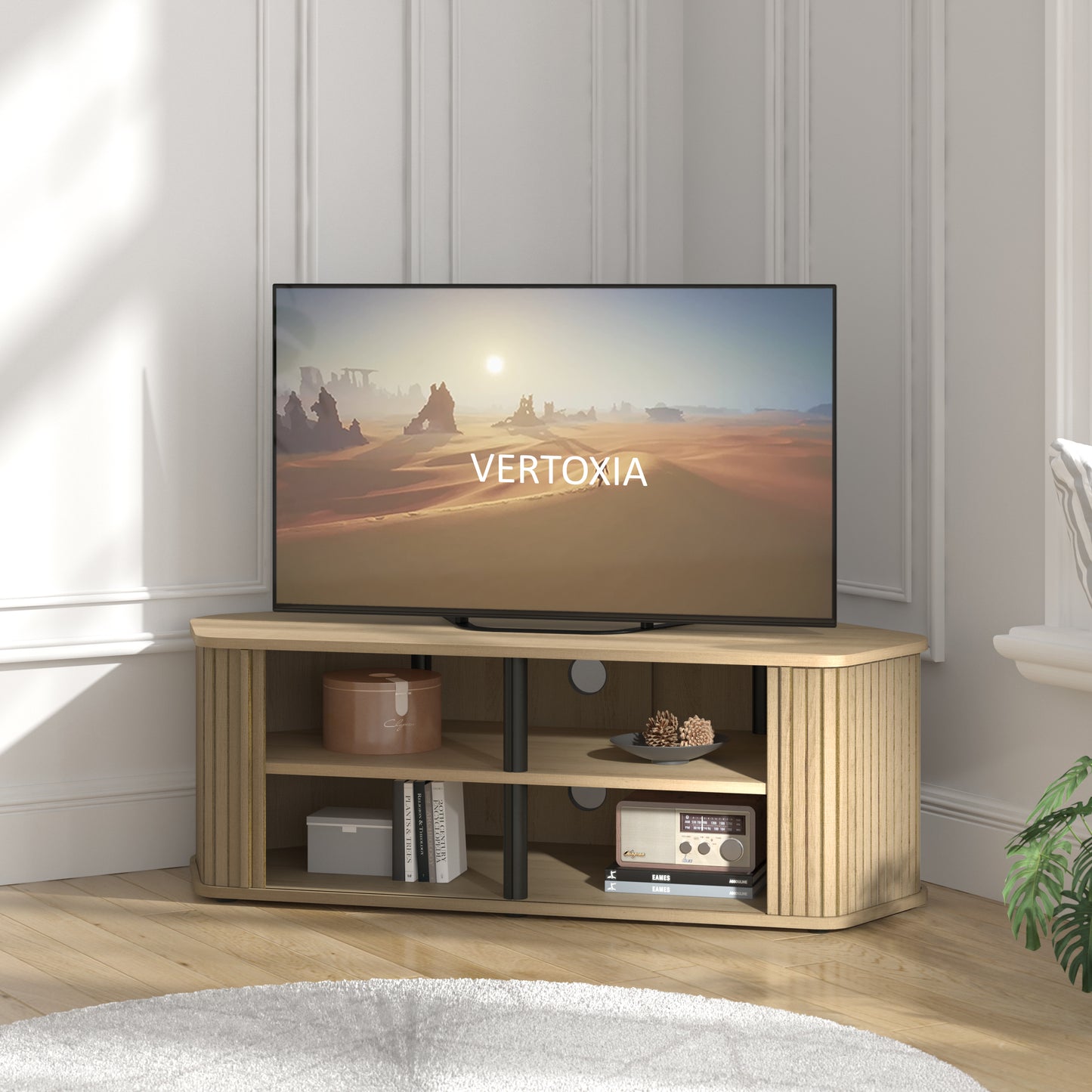 Galano Corner TV Stand with Fluted Doors 43.3" W × 20.0" D × 14.8" H