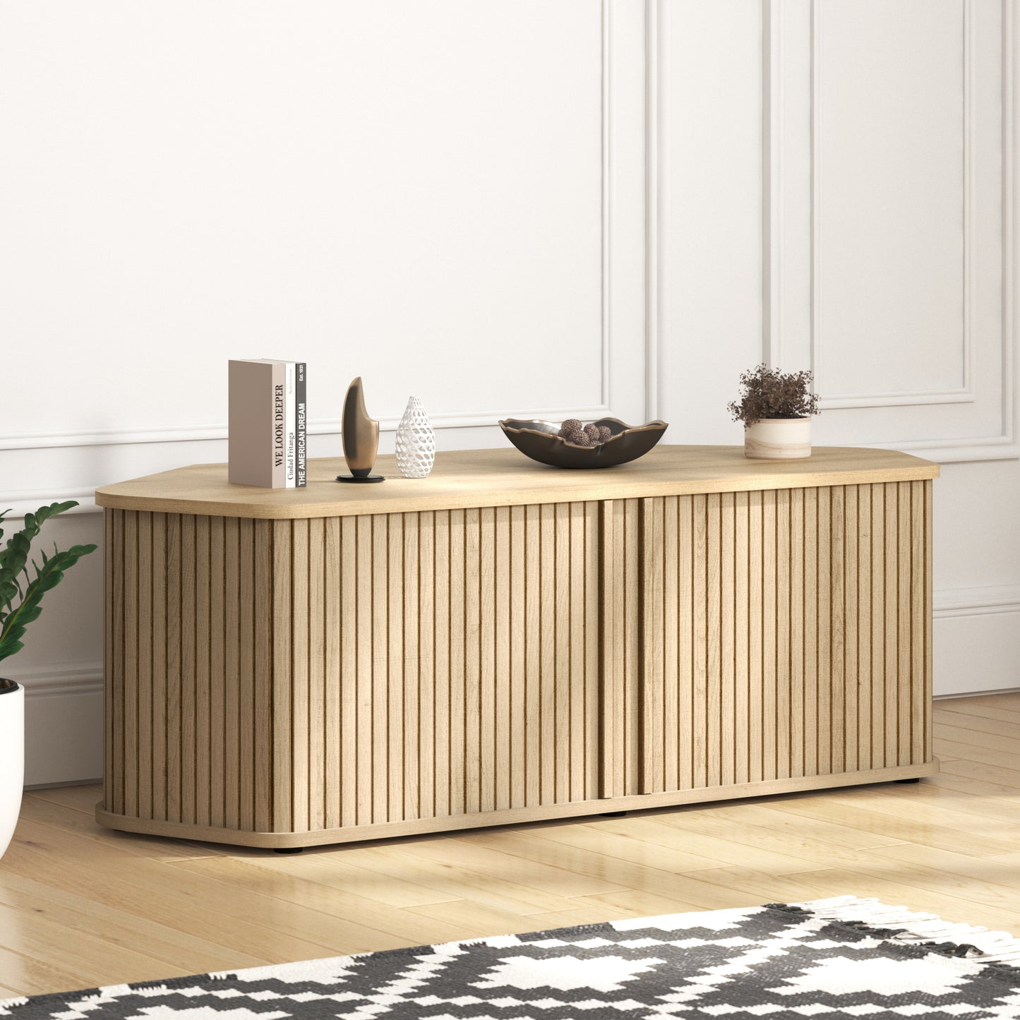 Galano Corner TV Stand with Fluted Doors 43.3" W × 20.0" D × 14.8" H