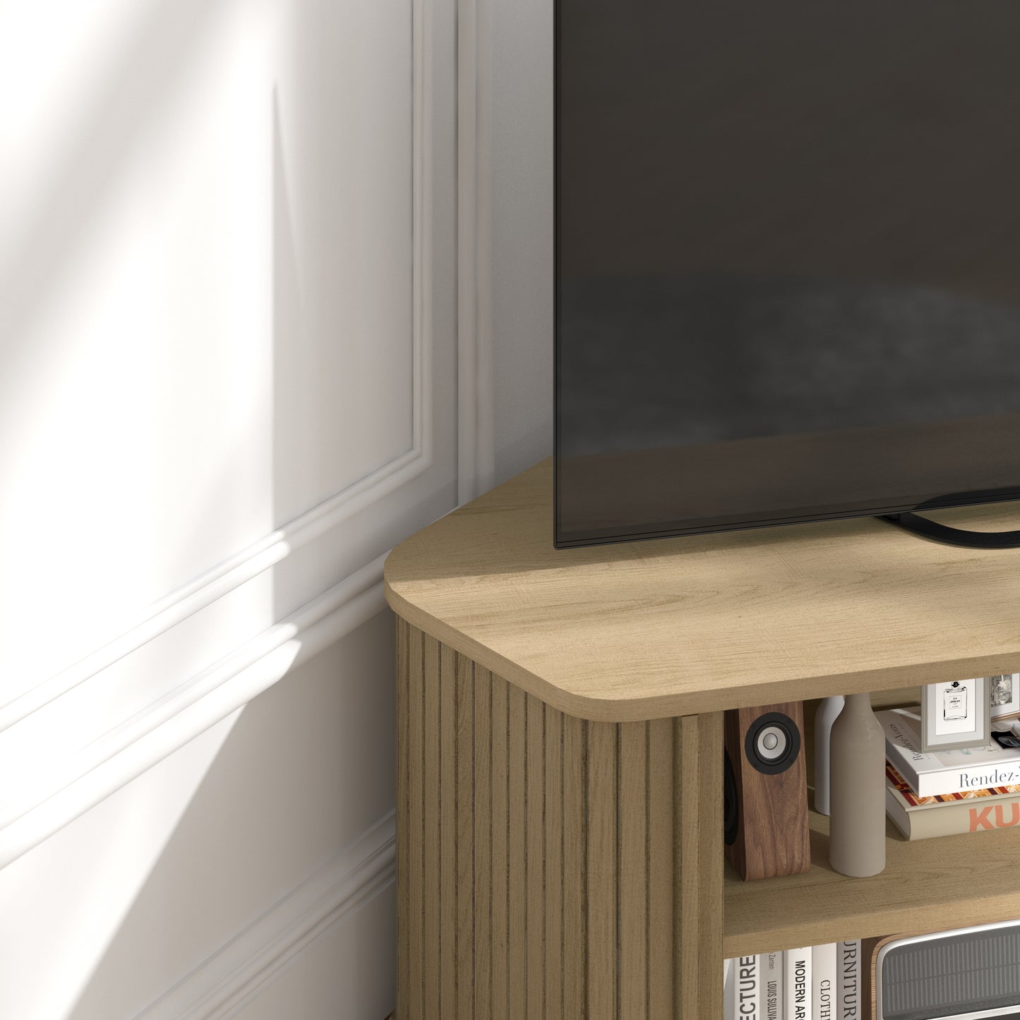 Galano Corner TV Stand with Fluted Doors 43.3" W × 20.0" D × 14.8" H