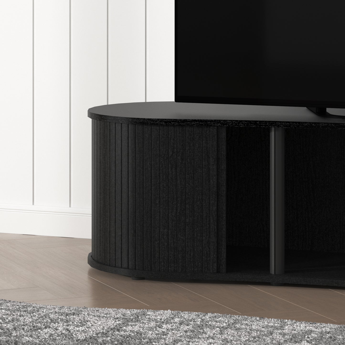 Galano Curved TV Stand with Sliding Doors, 59.1" W x 17.7" D x 14.9" H