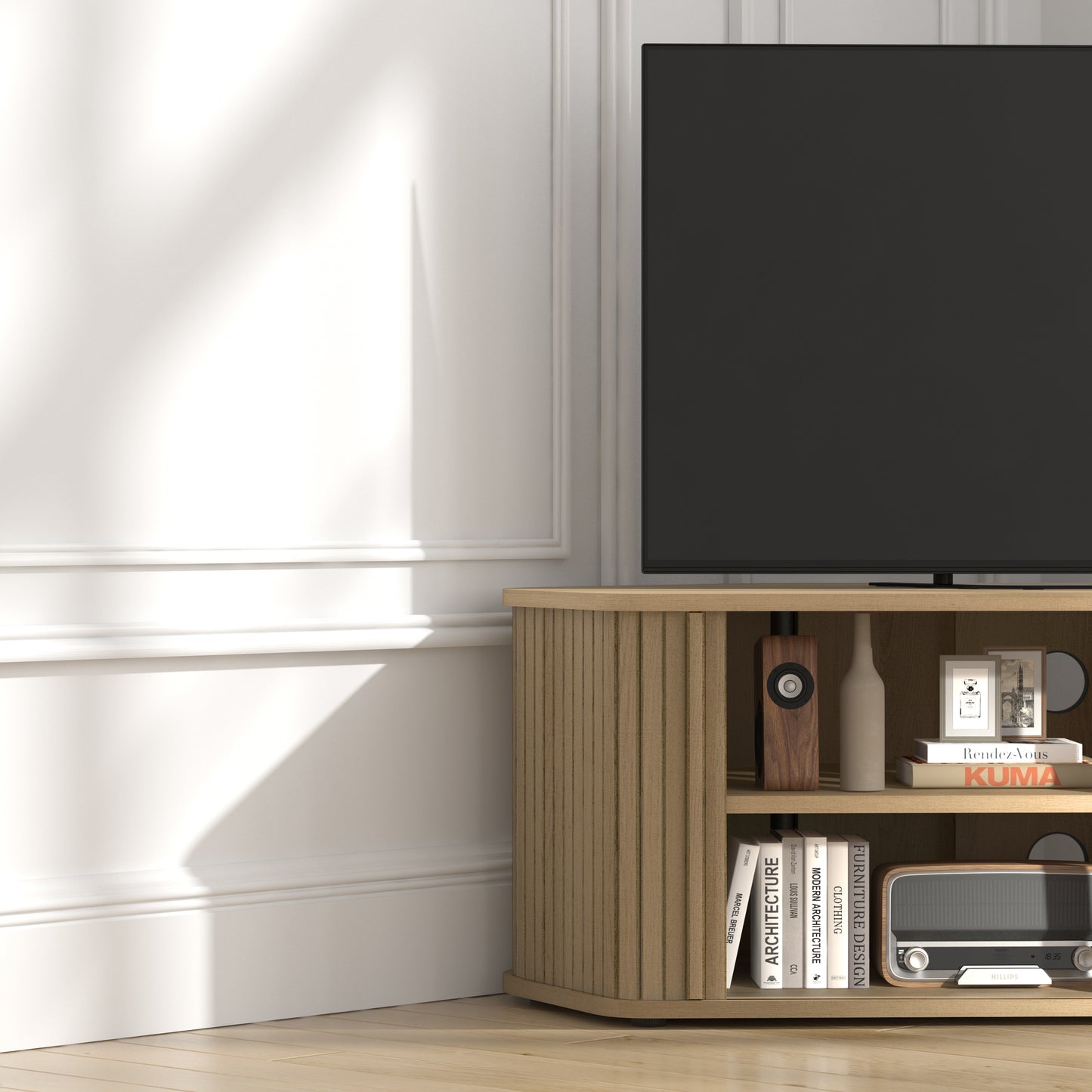 Galano Corner TV Stand with Fluted Doors 43.3" W × 20.0" D × 14.8" H