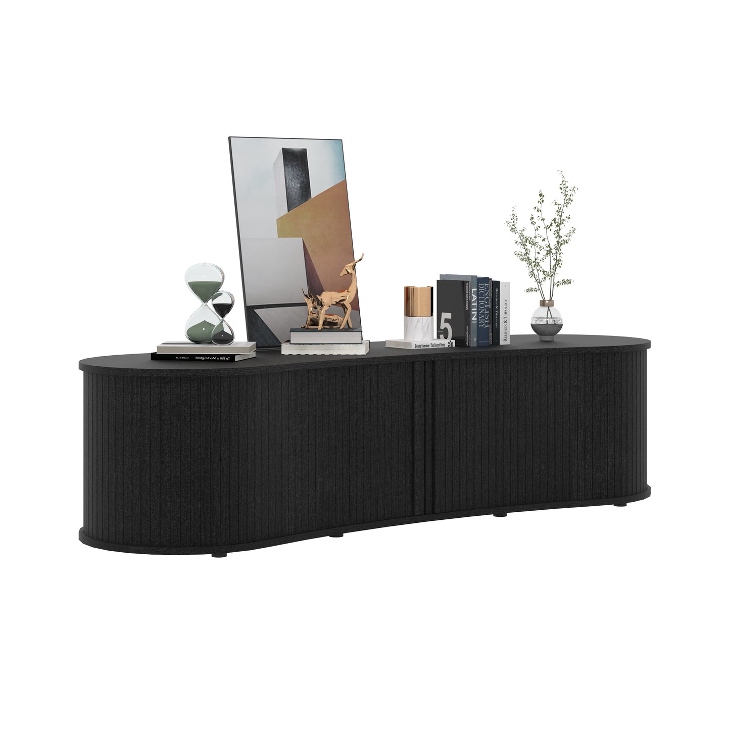 Galano Curved TV Stand with Sliding Doors, 59.1" W x 17.7" D x 14.9" H