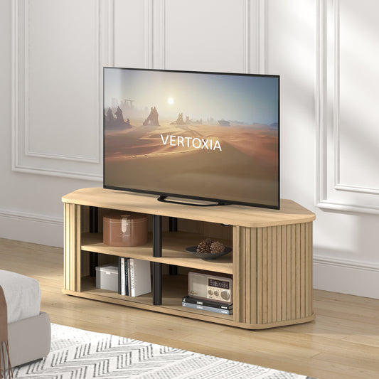 Galano Corner TV Stand with Fluted Doors 43.3" W x 20.0" D x 14.8" H, Oslo Oak