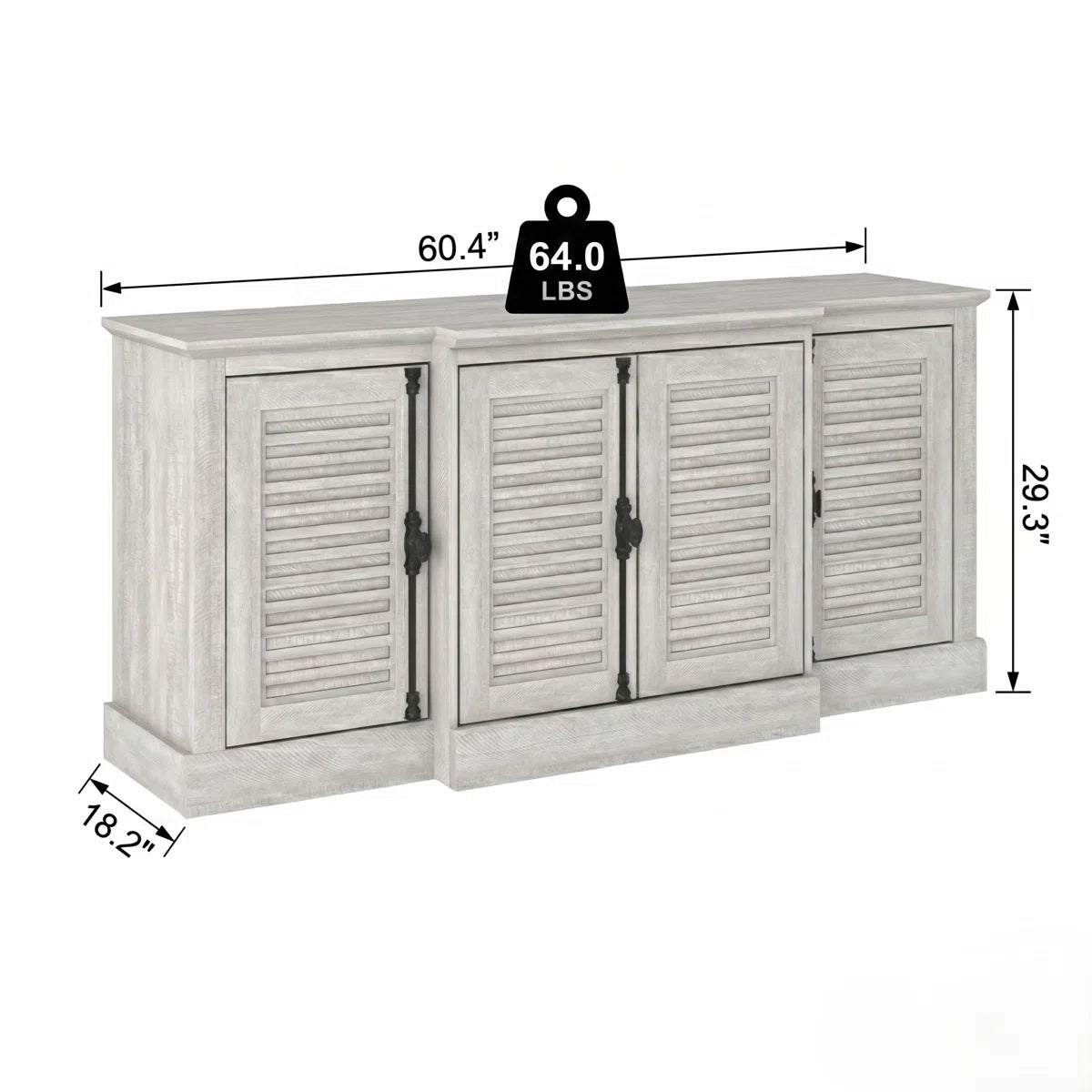 Galano 60" Farmhouse Sideboard Buffet Cabinet with Storage, 4 Louvered Doors & Adjustable Shelves - Gray