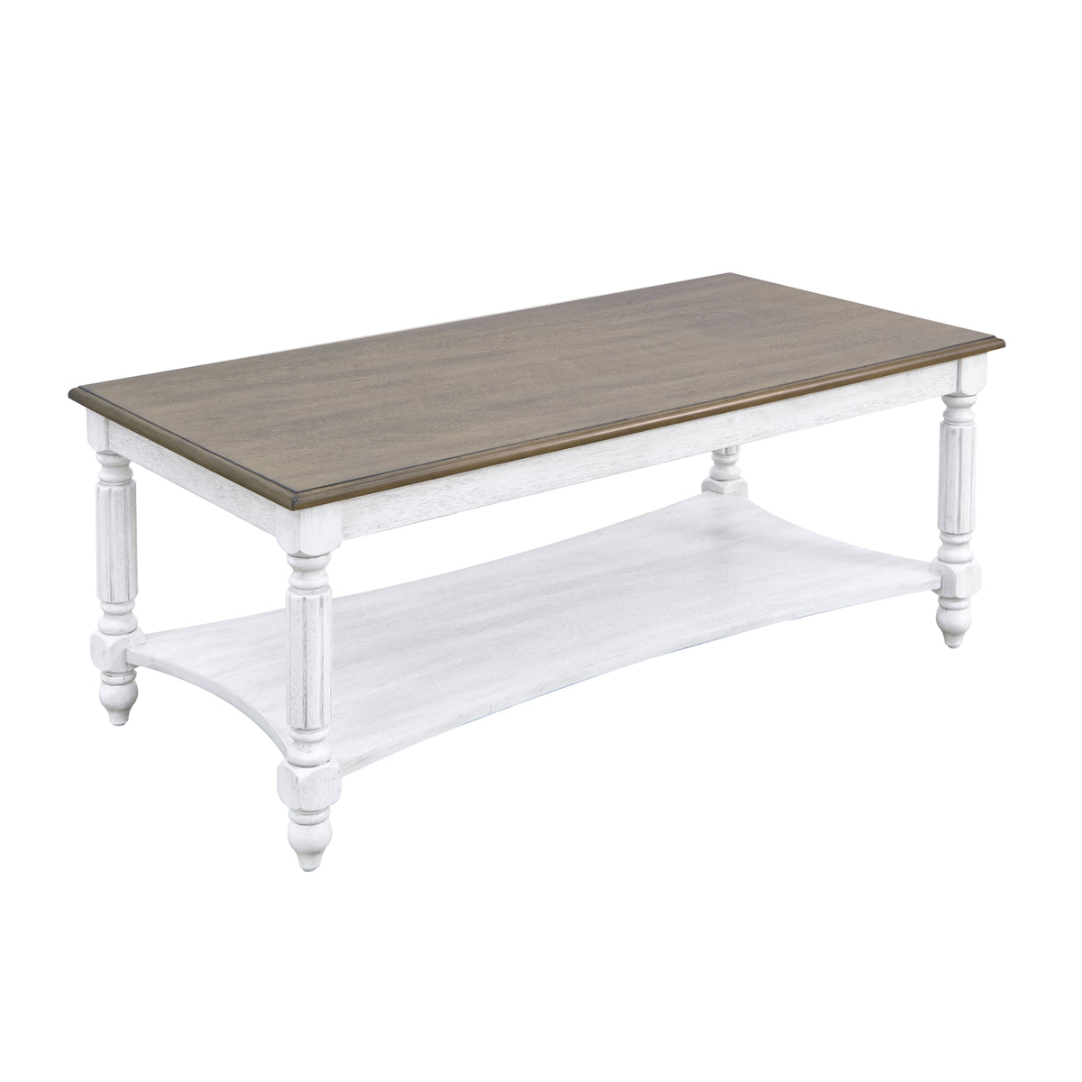 GALANO Solid Wood Rectangular Coffee Table with Lower Shelf, 39.4", 1-Piece