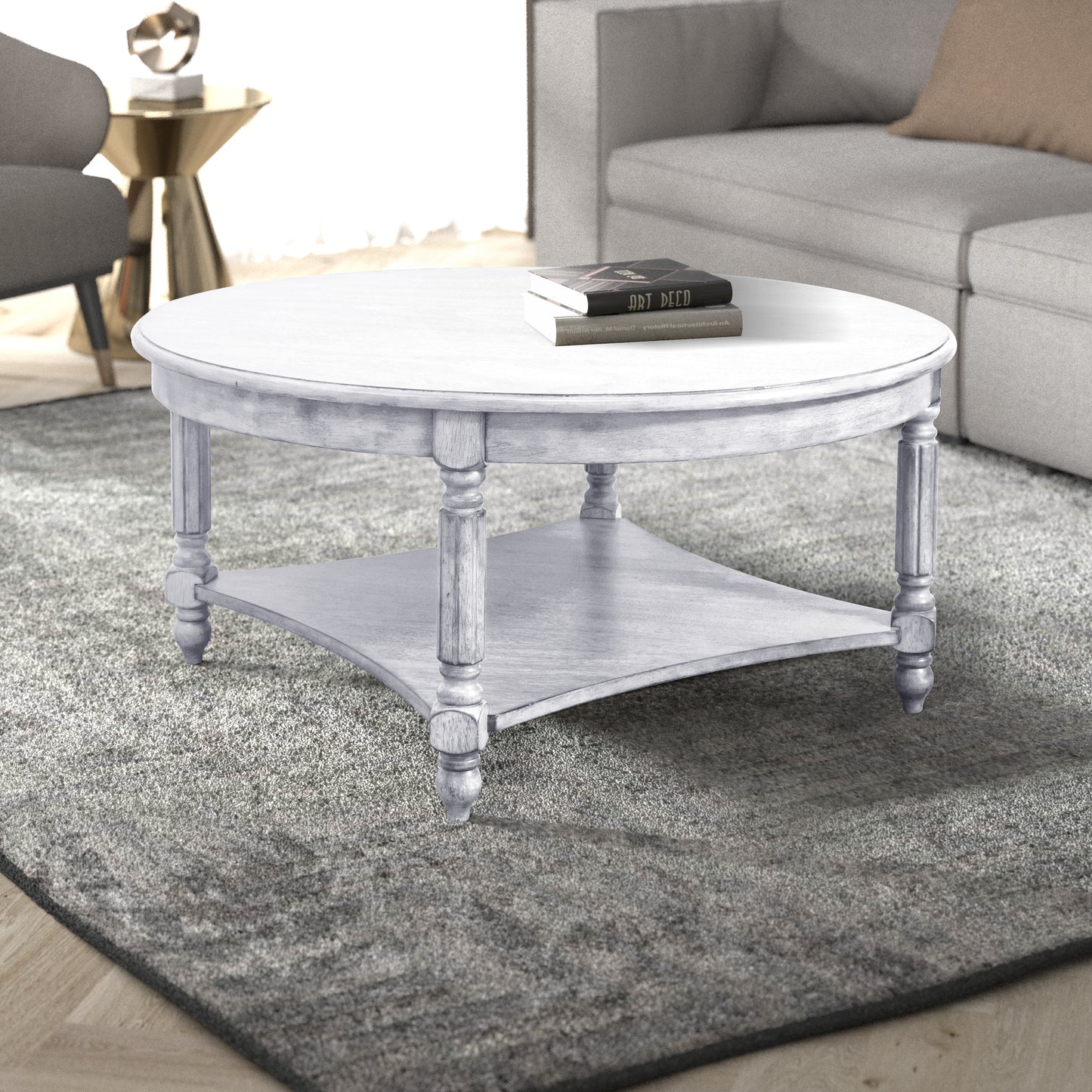 Galano Round Coffee Table with Solid Wood Legs 34.6" W x 34.6" D x 16.5" H