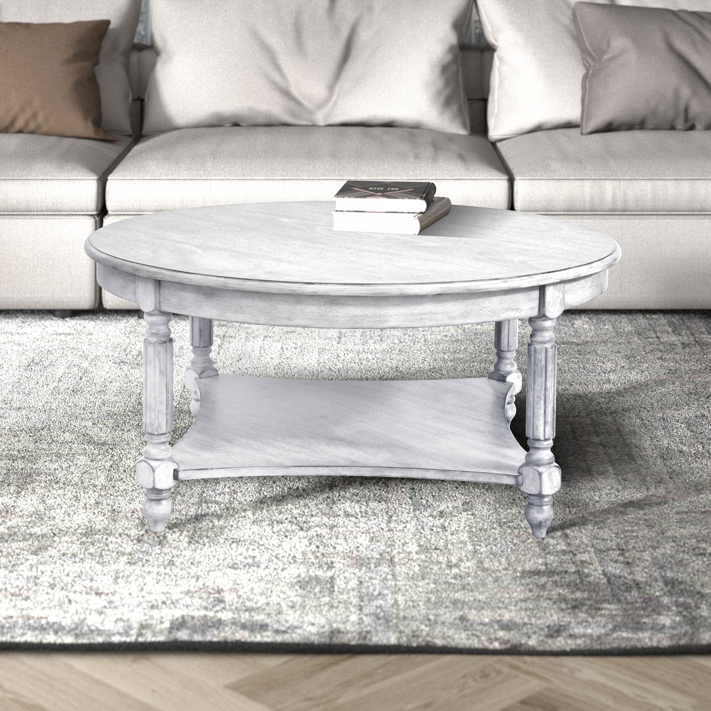 Galano Round Coffee Table with Solid Wood Legs 34.6" W x 34.6" D x 16.5" H