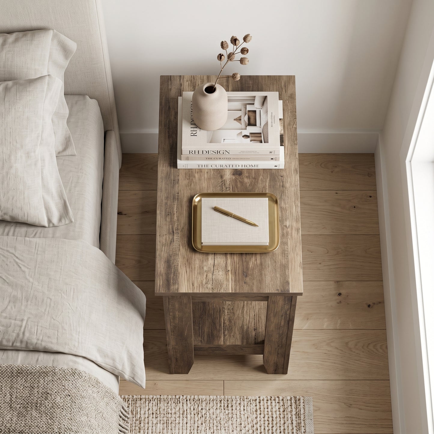 Galano Narrow Living Room Accent End Table Side Table with Lower Open Storage Shelf