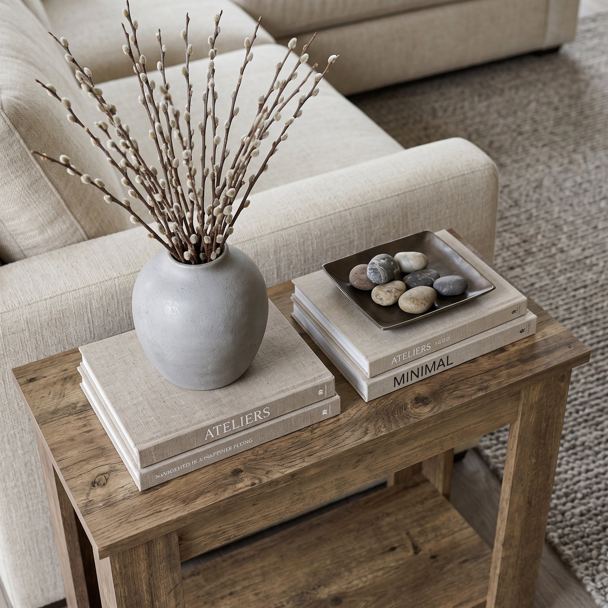Galano Narrow Living Room Accent End Table Side Table with Lower Open Storage Shelf