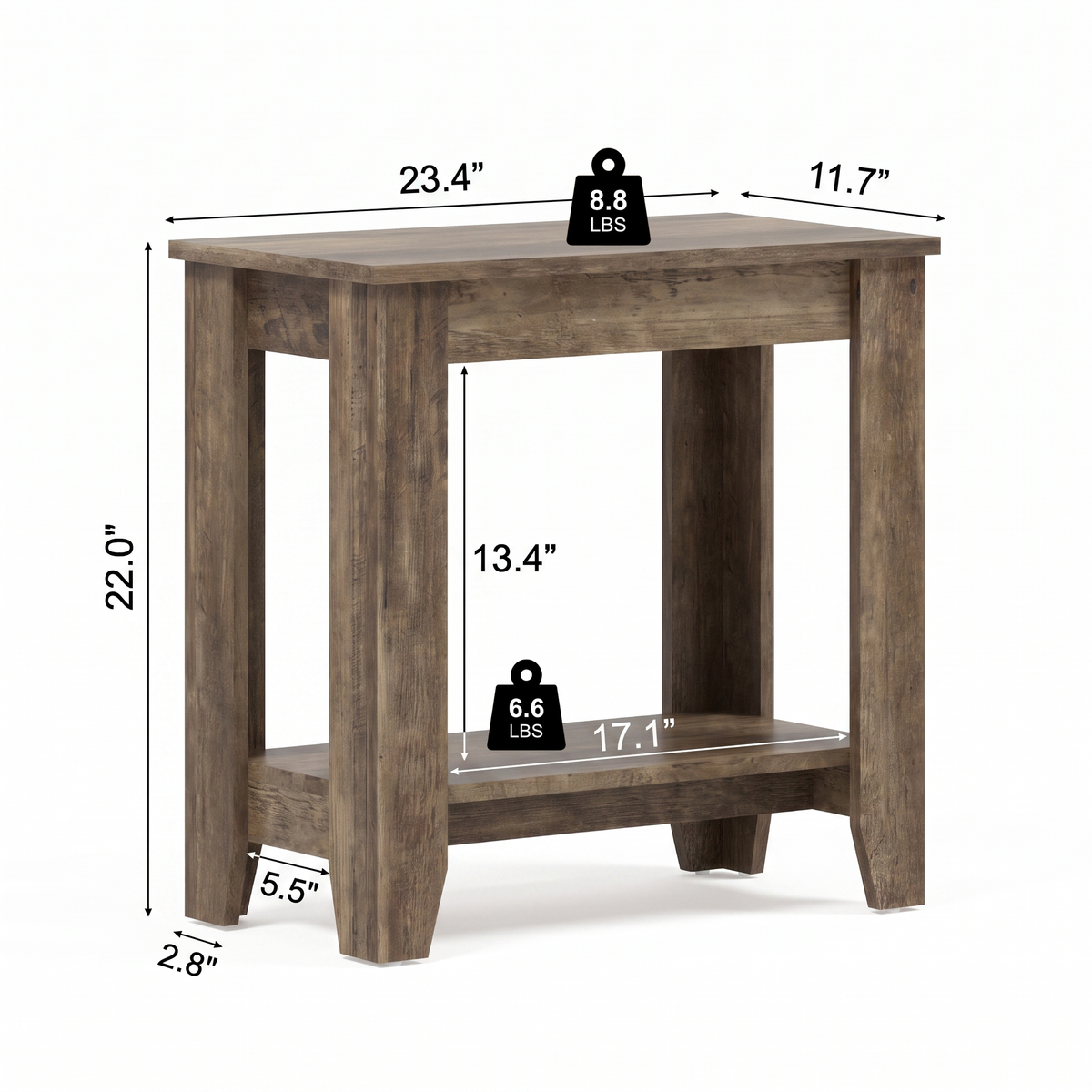 Galano Narrow Living Room Accent End Table Side Table with Lower Open Storage Shelf