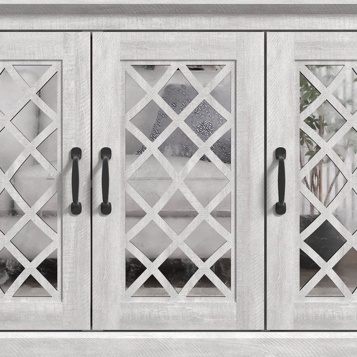 Galano 3-Door Sideboard with Mirrored Cut-Out Storage 45.7" W × 15.7" D × 29.3" H