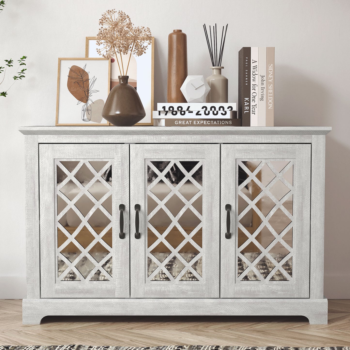 Galano 3-Door Sideboard with Mirrored Cut-Out Storage 45.7" W × 15.7" D × 29.3" H