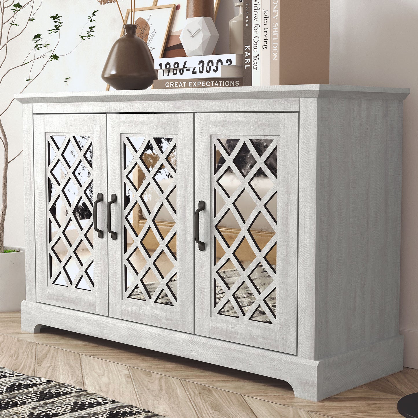 Galano 3-Door Sideboard with Mirrored Cut-Out Storage 45.7" W × 15.7" D × 29.3" H
