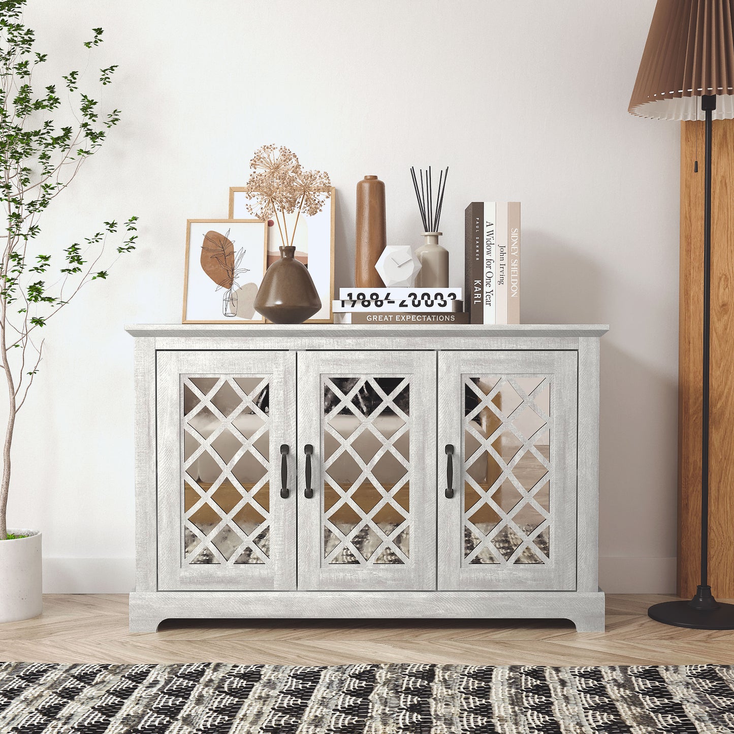 Galano 3-Door Sideboard with Mirrored Cut-Out Storage 45.7" W × 15.7" D × 29.3" H