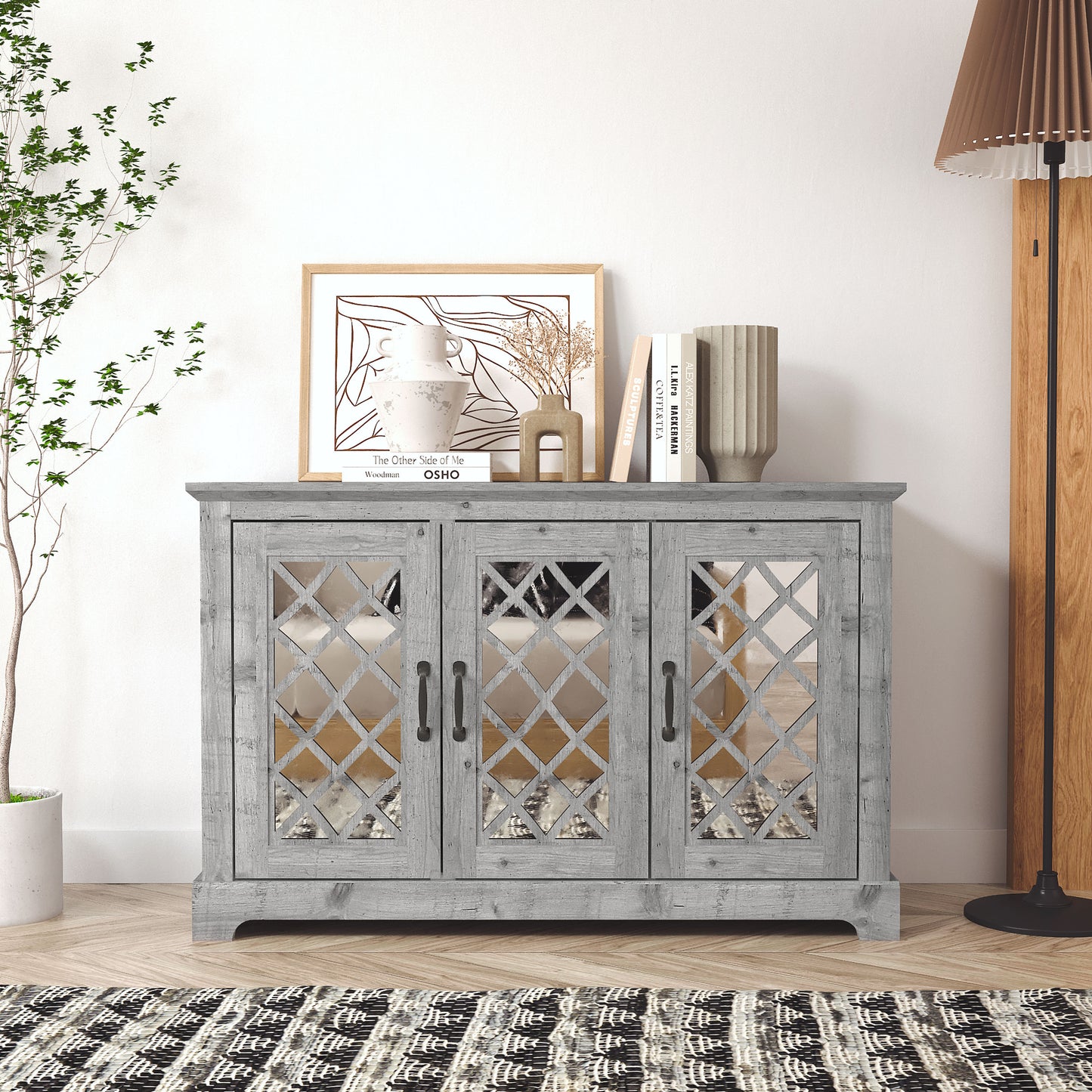 Galano 3-Door Sideboard with Mirrored Cut-Out Storage 45.7" W × 15.7" D × 29.3" H