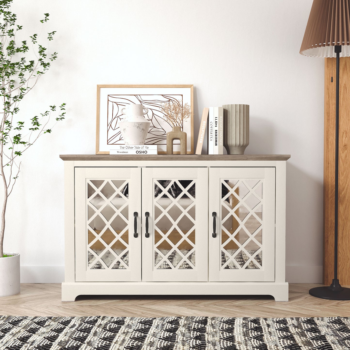 Galano 3-Door Sideboard with Mirrored Cut-Out Storage 45.7" W × 15.7" D × 29.3" H
