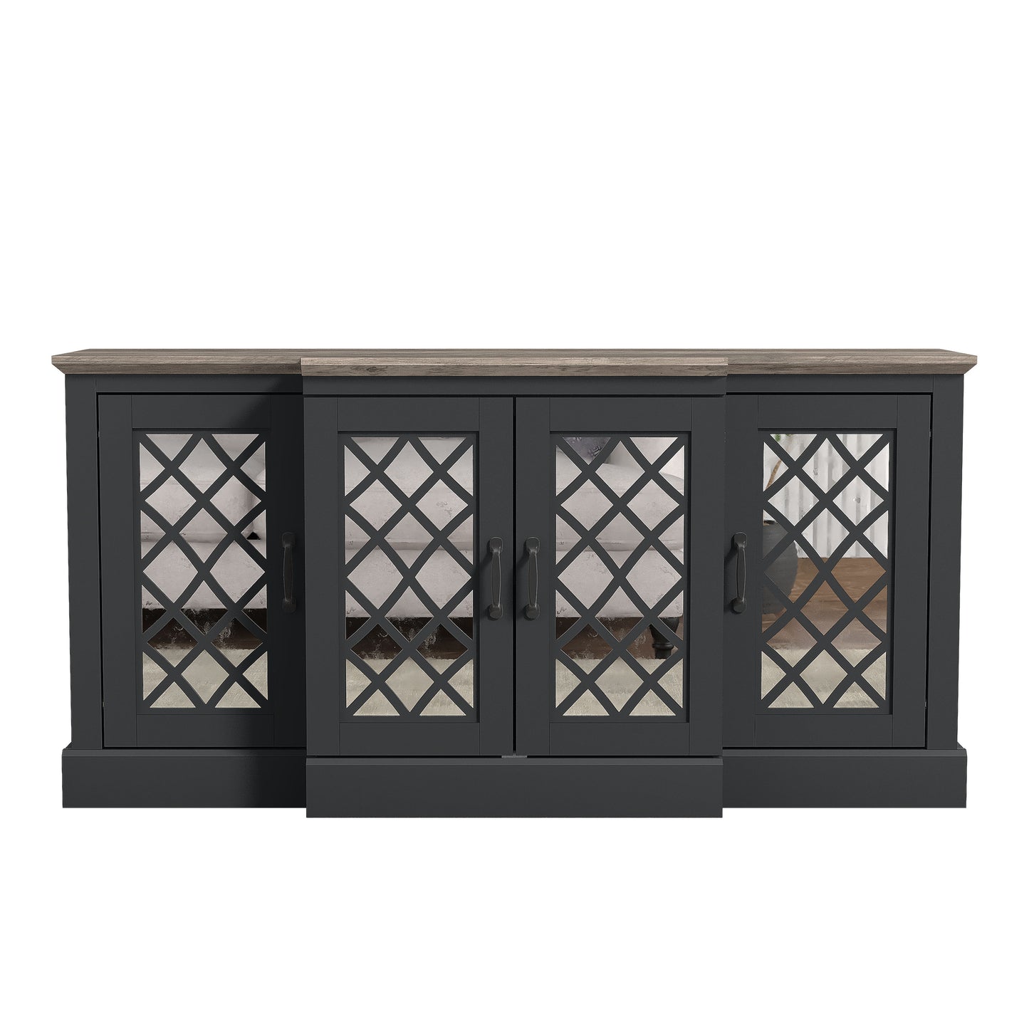 Galano 4-Door Accent Sideboard with Mirrored Cut-Out Doors 60.4" W × 18.2" D × 29.3" H