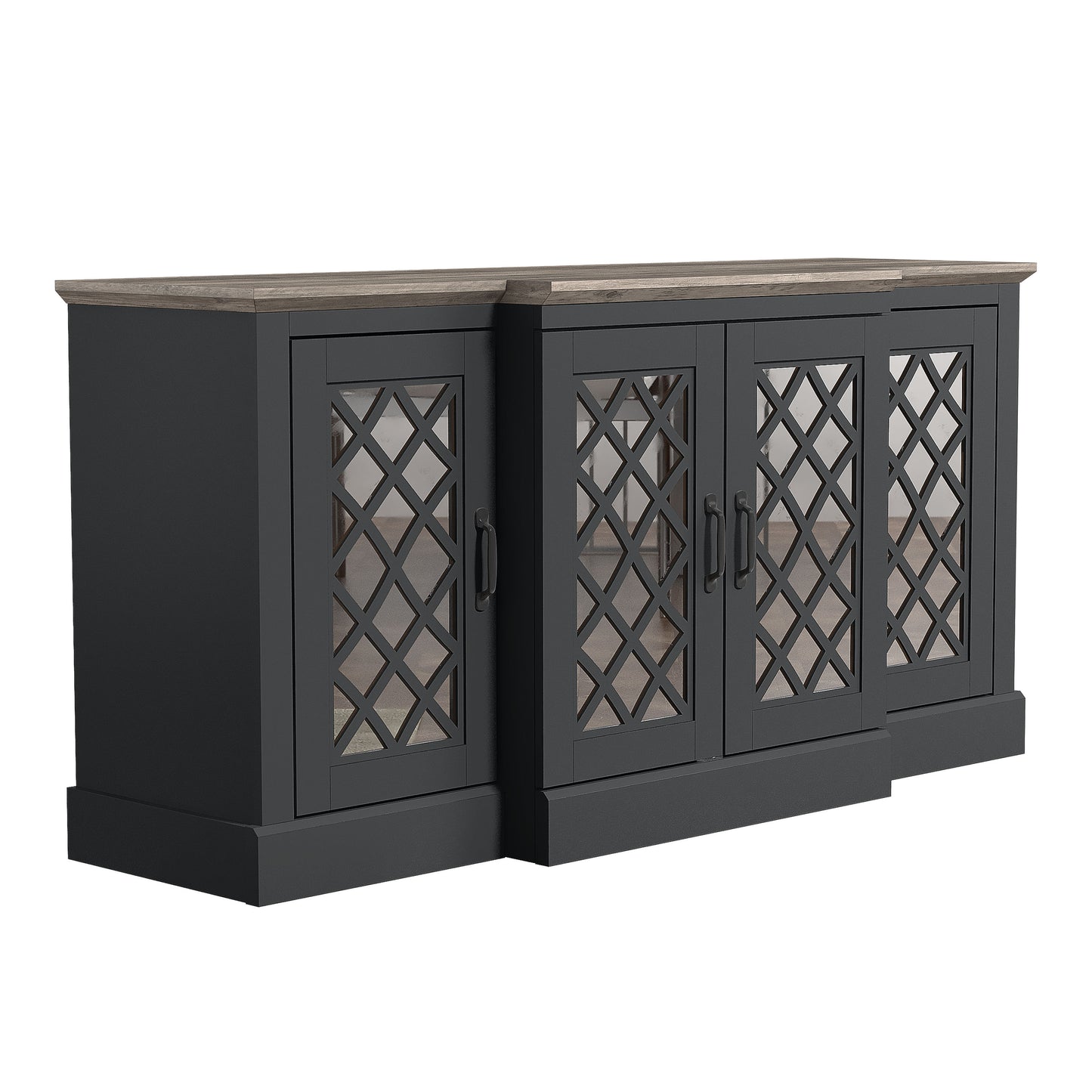 Galano 4-Door Accent Sideboard with Mirrored Cut-Out Doors 60.4" W × 18.2" D × 29.3" H