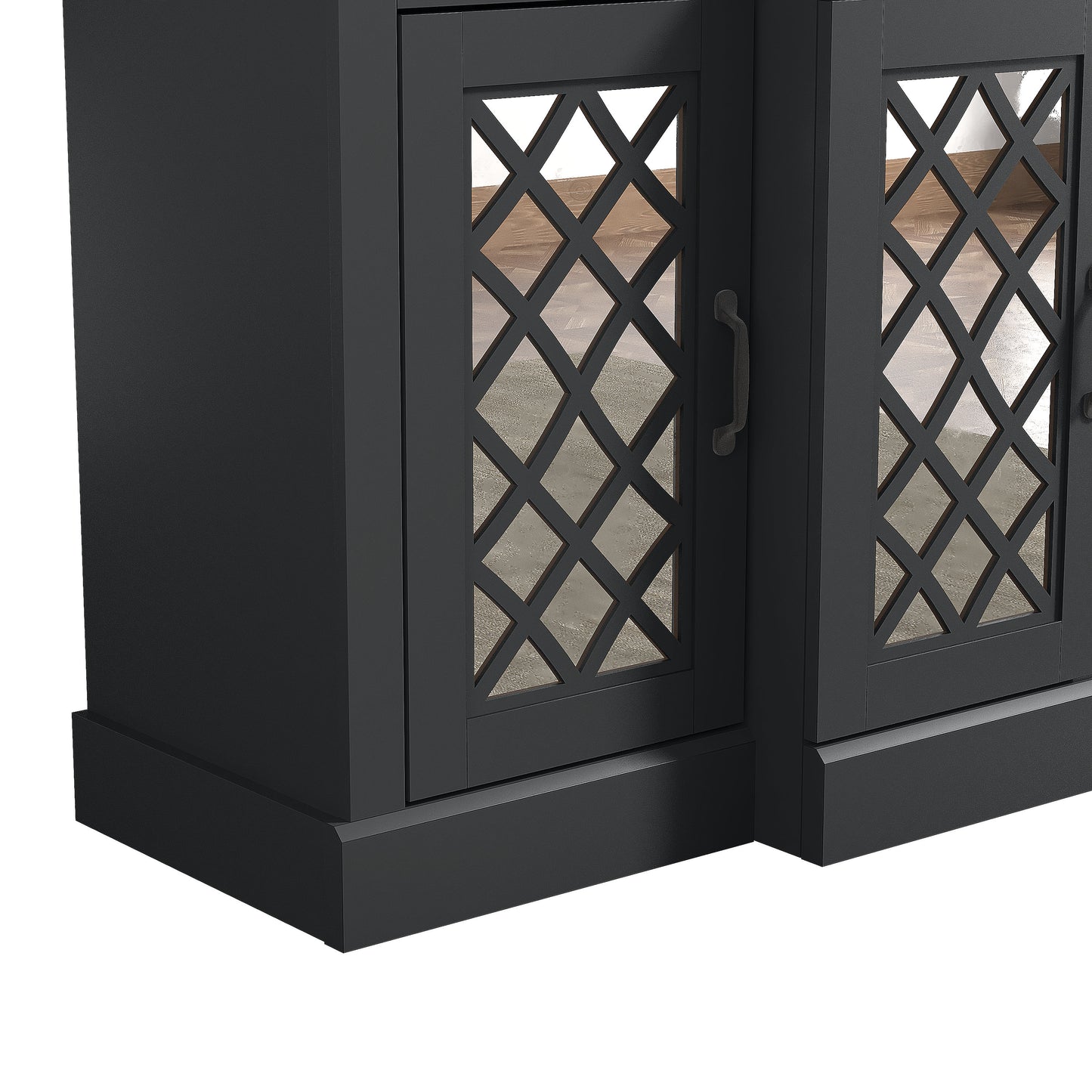 Galano 4-Door Accent Sideboard with Mirrored Cut-Out Doors 60.4" W × 18.2" D × 29.3" H