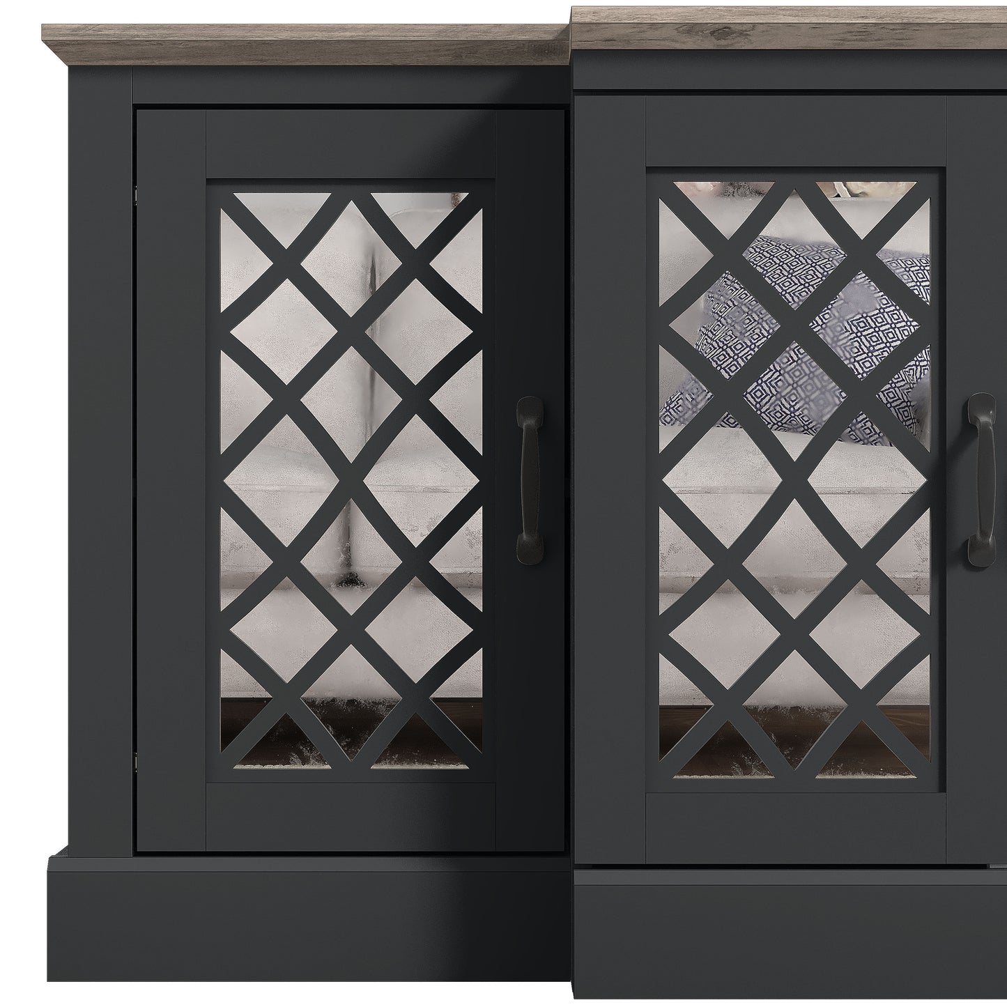 Galano 4-Door Accent Sideboard with Mirrored Cut-Out Doors 60.4" W × 18.2" D × 29.3" H