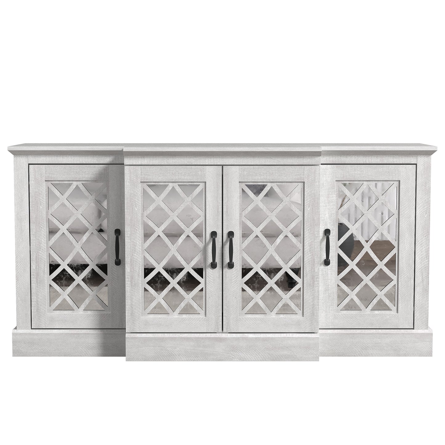 Galano 4-Door Accent Sideboard with Mirrored Cut-Out Doors 60.4" W × 18.2" D × 29.3" H