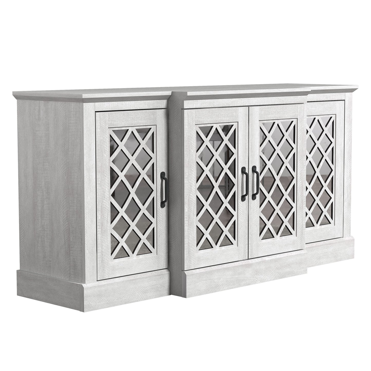 Galano 4-Door Accent Sideboard with Mirrored Cut-Out Doors 60.4" W × 18.2" D × 29.3" H