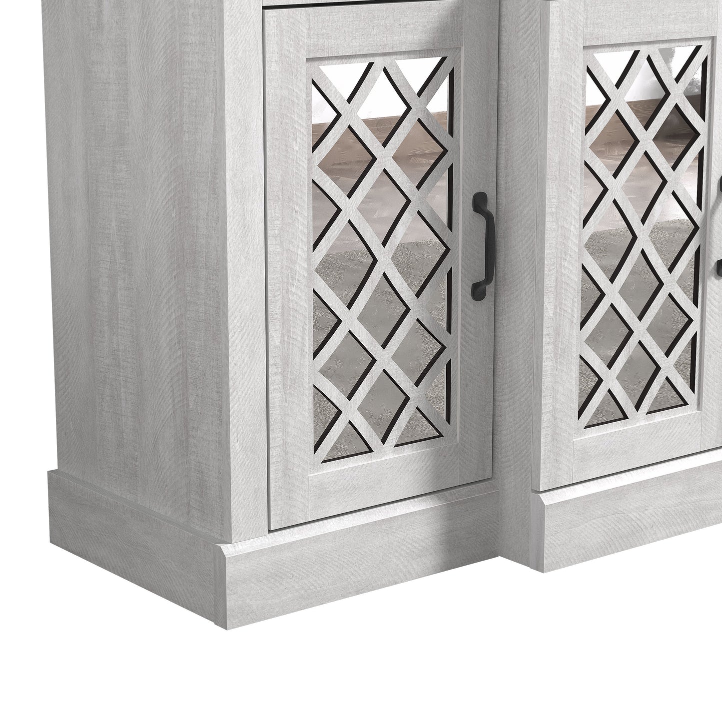 Galano 4-Door Accent Sideboard with Mirrored Cut-Out Doors 60.4" W × 18.2" D × 29.3" H