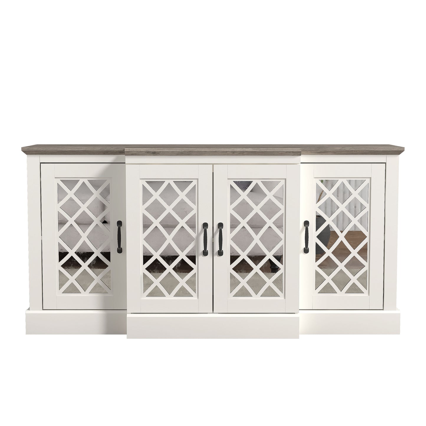 Galano 4-Door Accent Sideboard with Mirrored Cut-Out Doors 60.4" W × 18.2" D × 29.3" H