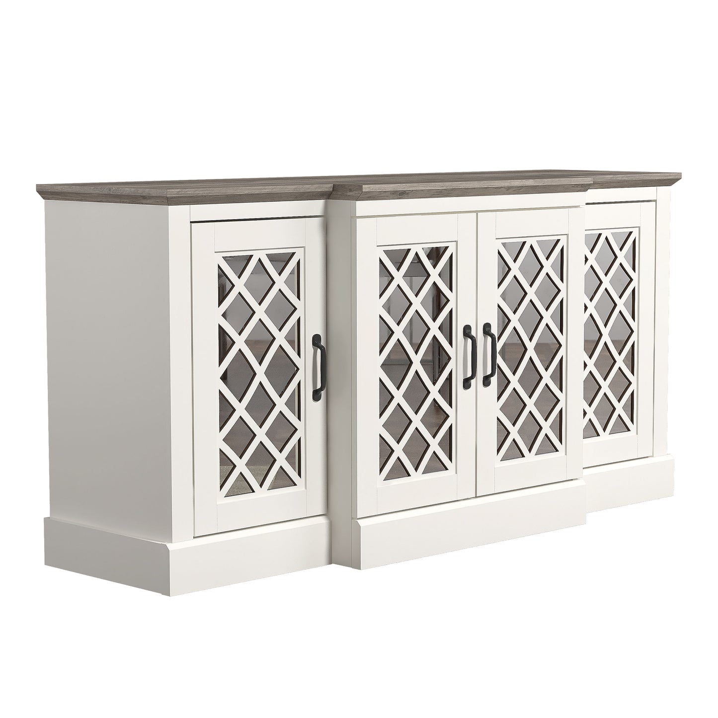 Galano 4-Door Accent Sideboard with Mirrored Cut-Out Doors 60.4" W × 18.2" D × 29.3" H