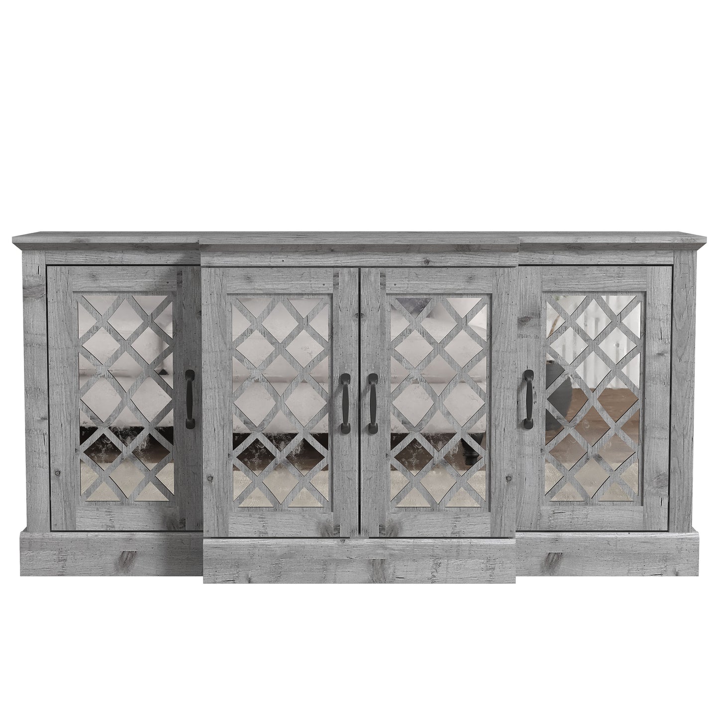 Galano 4-Door Accent Sideboard with Mirrored Cut-Out Doors 60.4" W × 18.2" D × 29.3" H