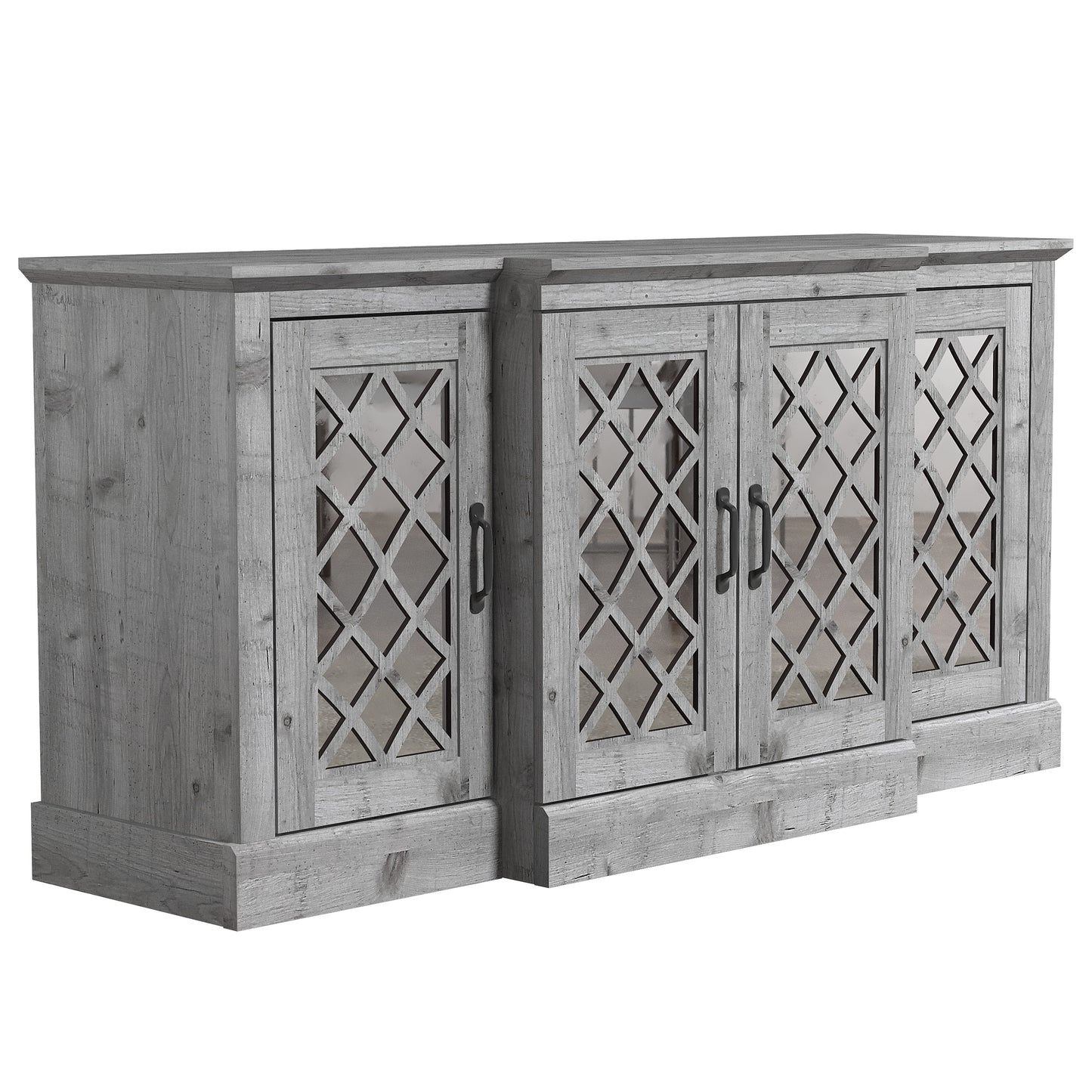 Galano 4-Door Accent Sideboard with Mirrored Cut-Out Doors 60.4" W × 18.2" D × 29.3" H