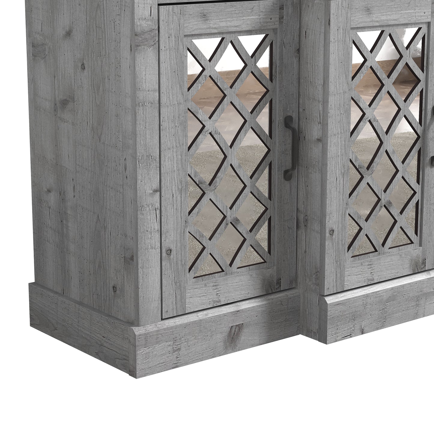 Galano 4-Door Accent Sideboard with Mirrored Cut-Out Doors 60.4" W × 18.2" D × 29.3" H
