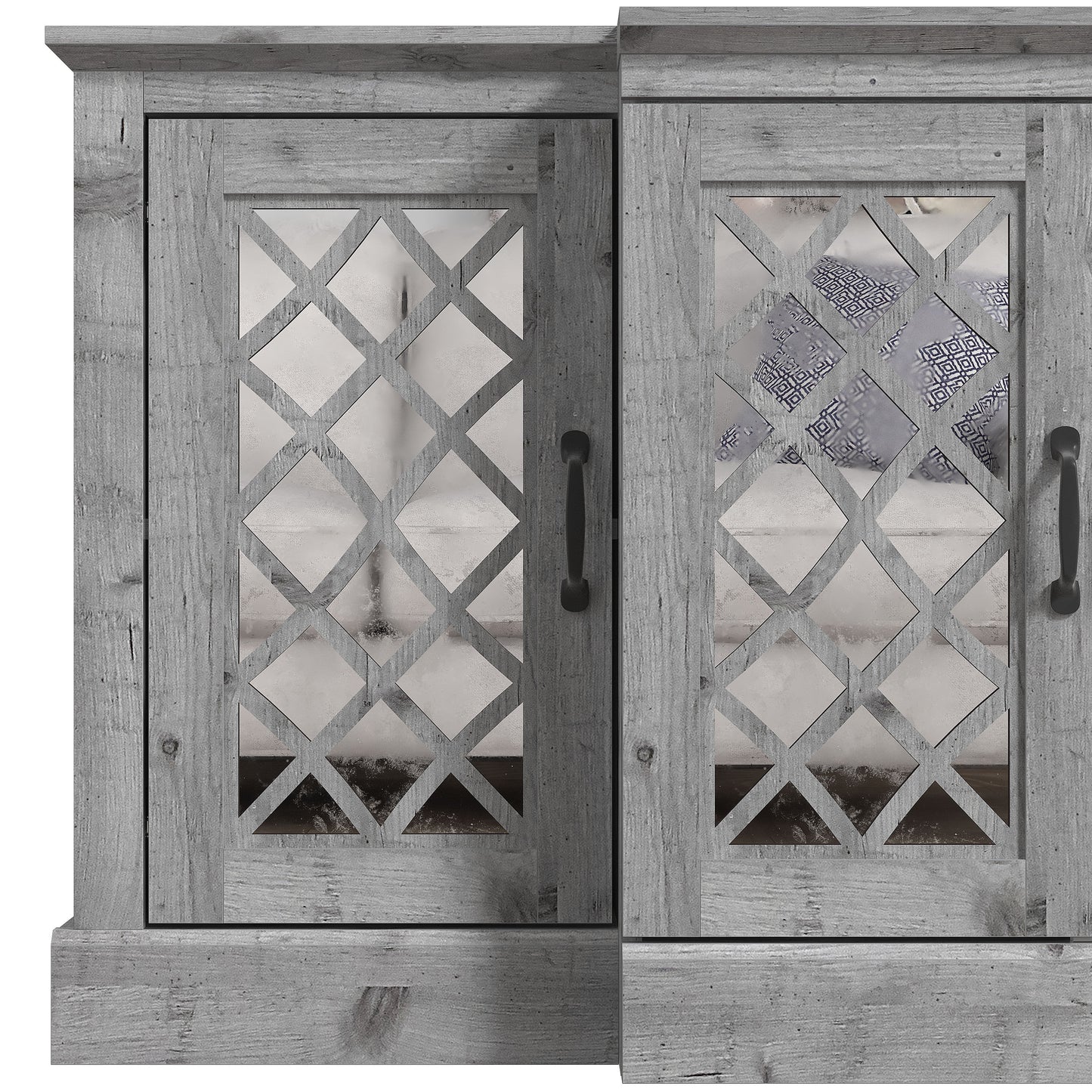 Galano 4-Door Accent Sideboard with Mirrored Cut-Out Doors 60.4" W × 18.2" D × 29.3" H