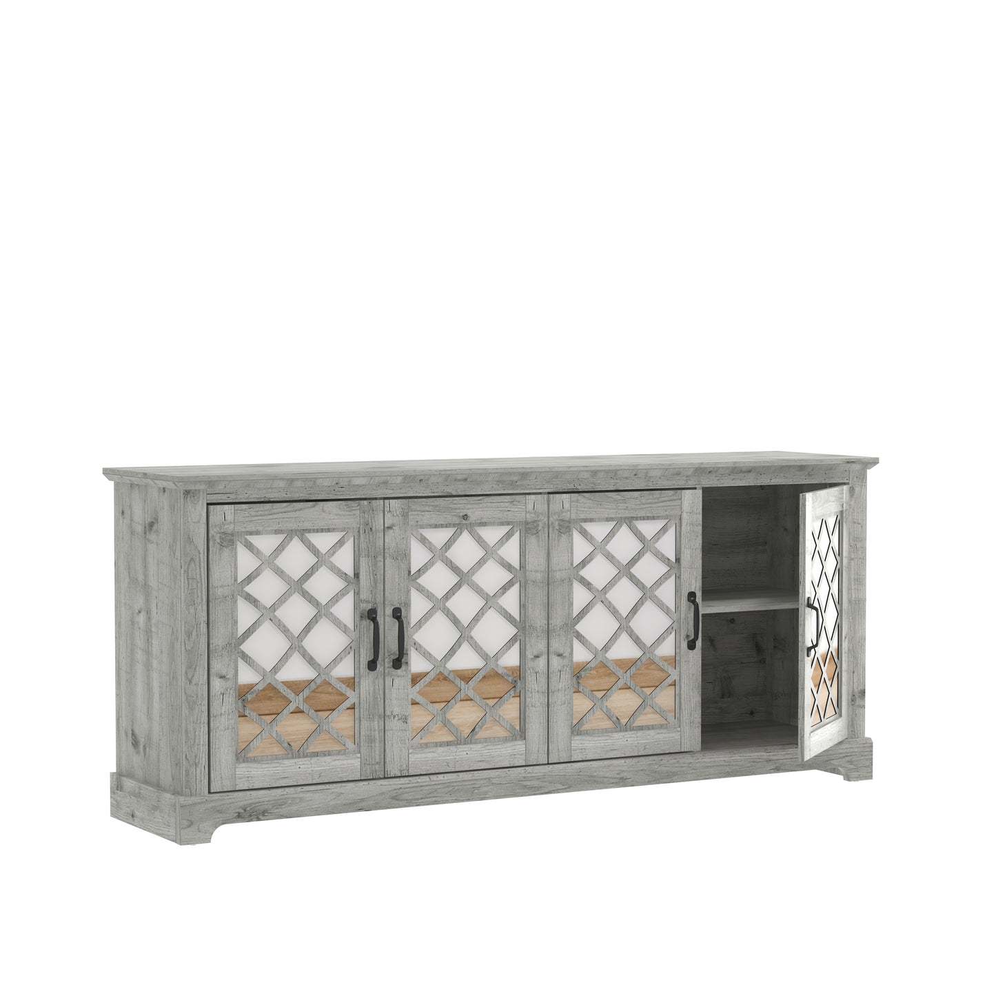 Galano Mirrored 4-Door TV Stand with Concealed Storage 68.2" W × 17.2" D × 29.3" H