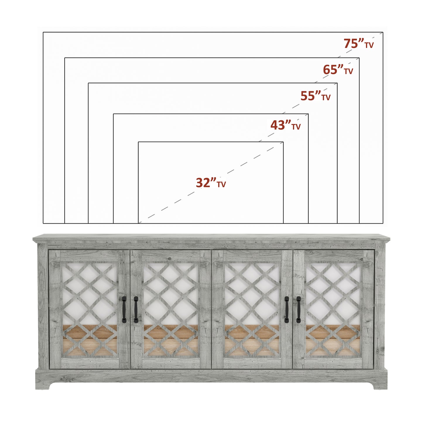 Galano Mirrored 4-Door TV Stand with Concealed Storage 68.2" W × 17.2" D × 29.3" H